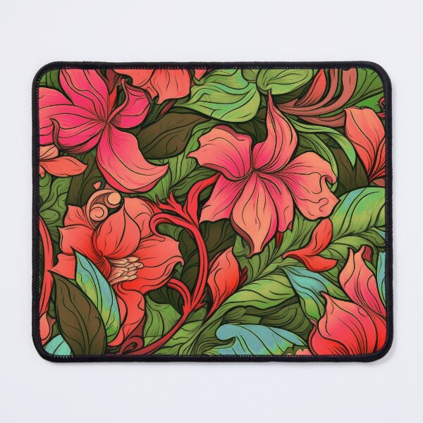 Item preview, Art Nouveau Red Flowers And Lush Leaves Pattern designed and sold by DEC02.