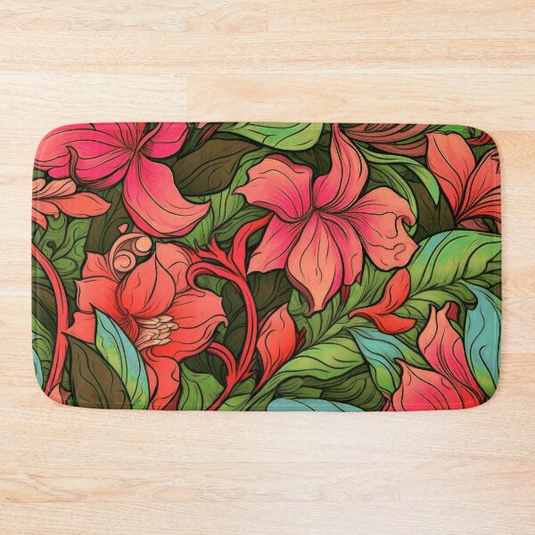Item preview, Art Nouveau Red Flowers And Lush Leaves Pattern designed and sold by DEC02.
