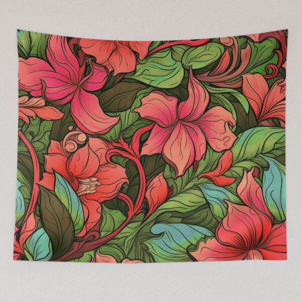 Item preview, Art Nouveau Red Flowers And Lush Leaves Pattern designed and sold by DEC02.