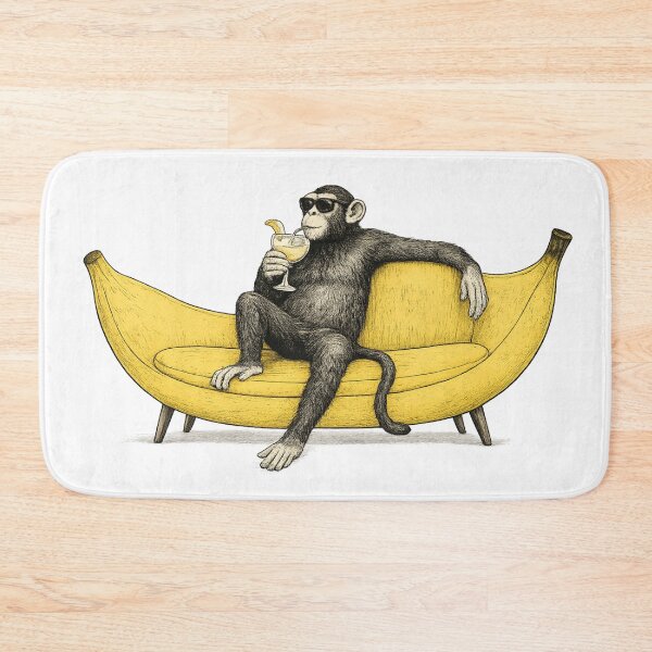 Item preview, Monkey Banana Couch Minimalist Illustration Funny Tropical Art for Humor Lovers designed and sold by RickE.