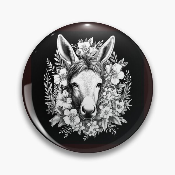Item preview, Floral Donkey Portrait Black and White designed and sold by inkoutninja.
