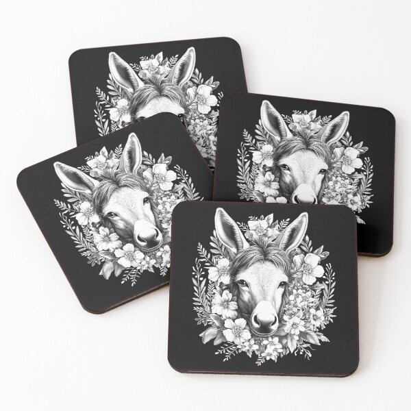 Item preview, Floral Donkey Portrait Black and White designed and sold by inkoutninja.