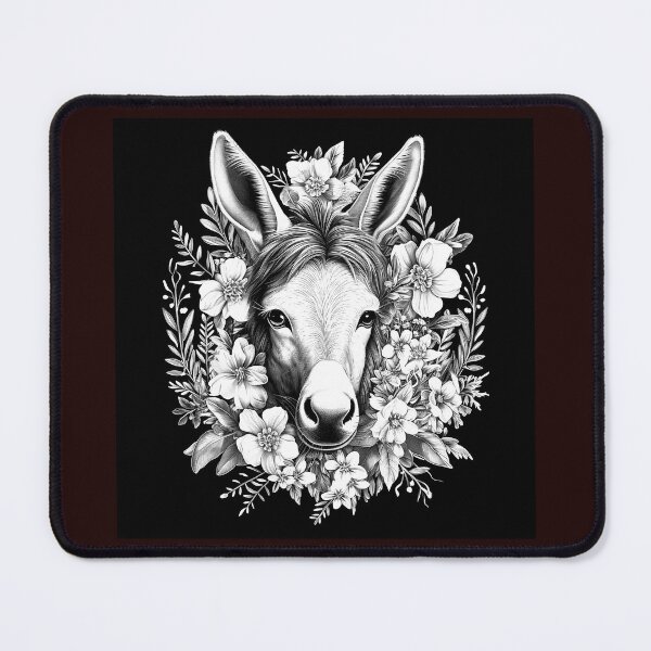 Item preview, Floral Donkey Portrait Black and White designed and sold by inkoutninja.