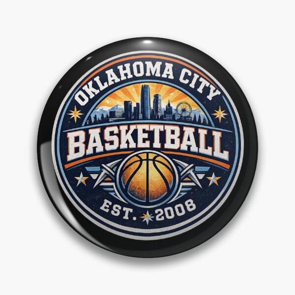 Item preview, Oklahoma City Basketball Vintage Badge Shirt – Blue Orange Retro Hoops Tee – Skyline Design designed and sold by TKOprintdesigns.