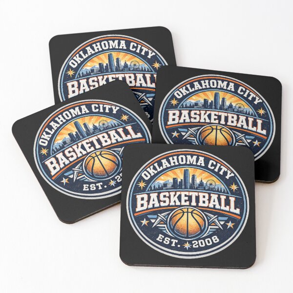 Item preview, Oklahoma City Basketball Vintage Badge Shirt – Blue Orange Retro Hoops Tee – Skyline Design designed and sold by TKOprintdesigns.