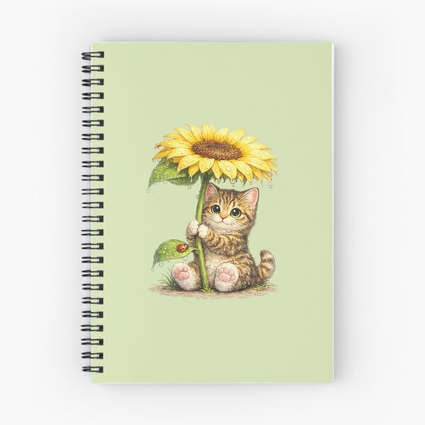 Item preview, cat using a sunflower to shelter from the rain designed and sold by PasoaPaso2025.