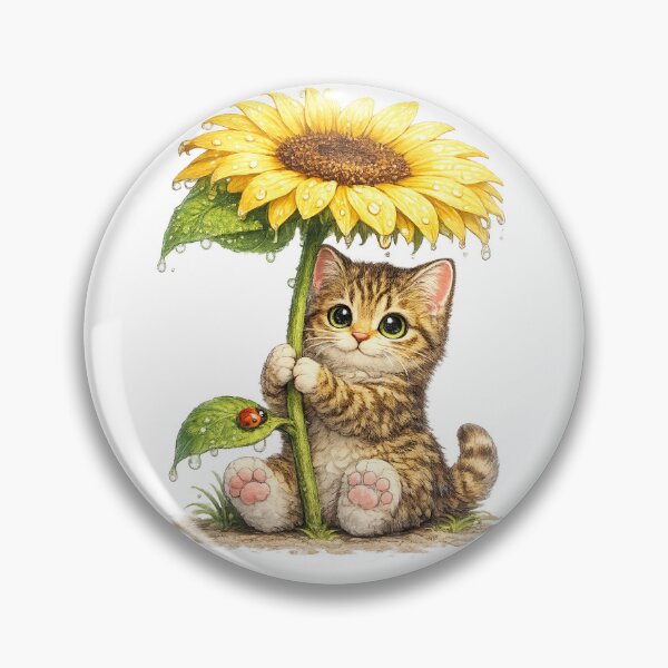 Item preview, cat using a sunflower to shelter from the rain designed and sold by PasoaPaso2025.