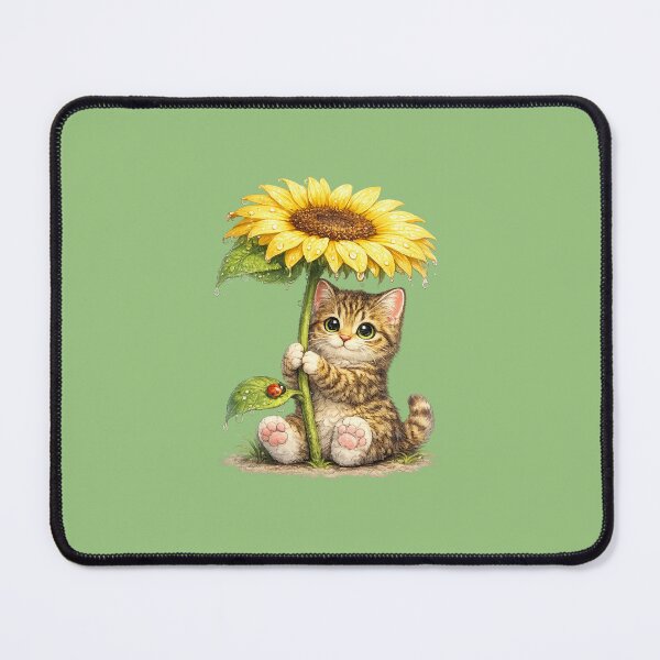 Item preview, cat using a sunflower to shelter from the rain designed and sold by PasoaPaso2025.