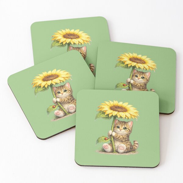 Item preview, cat using a sunflower to shelter from the rain designed and sold by PasoaPaso2025.