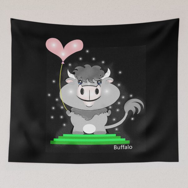 Item preview, Adorable Buffalo Holding a Heart-Shaped Balloon designed and sold by Shirley cute art .