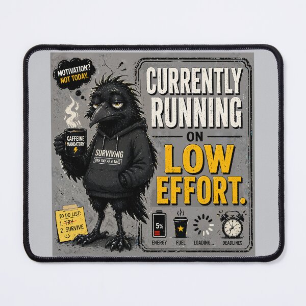 Item preview, Currently Running On Low Effort Funny Crow Quote – Work Humor Cartoon Bird designed and sold by PopInkAura .