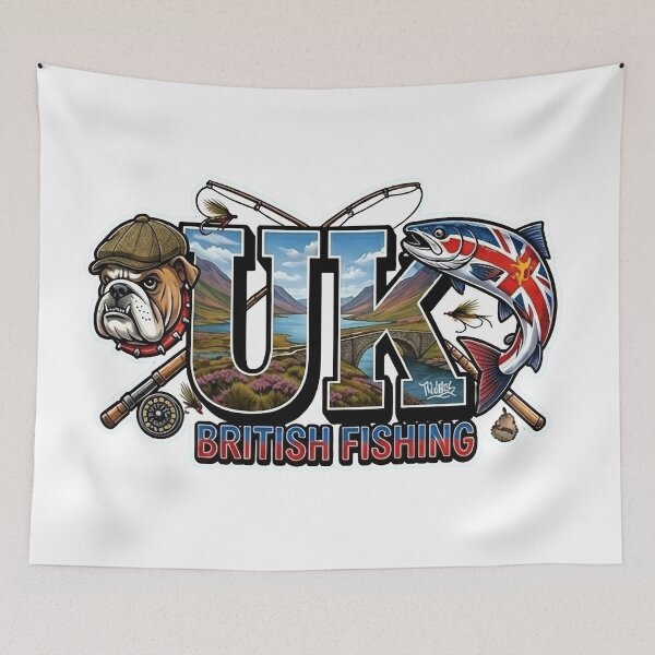 Item preview, UK British Fishing Heritage Art - Union Jack Salmon & Bulldog Sticker designed and sold by SasquatchTrail.