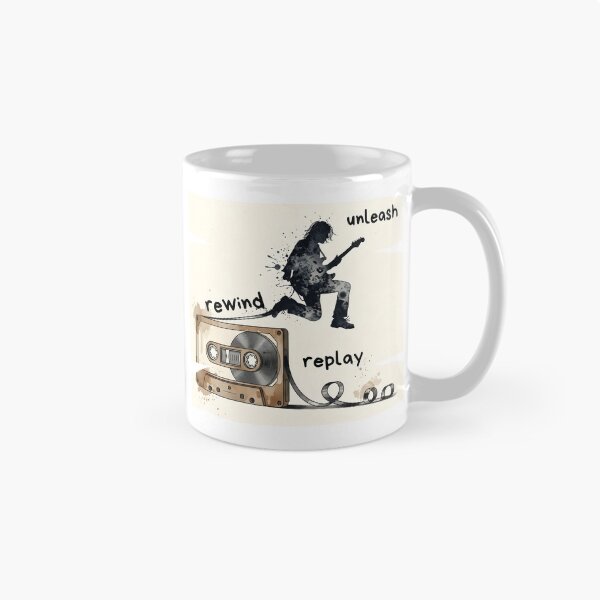 Item preview, Rewind Unleash Replay – Vintage Cassette Rock Guitarist Silhouette Art designed and sold by CrimsonChords.