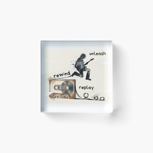 Item preview, Rewind Unleash Replay – Vintage Cassette Rock Guitarist Silhouette Art designed and sold by CrimsonChords.