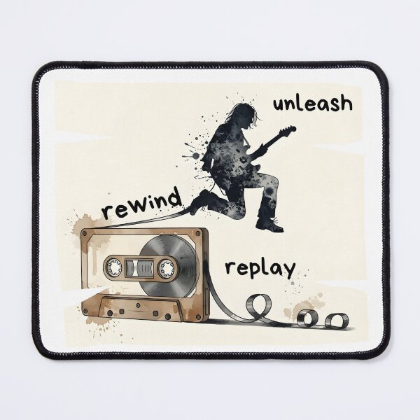 Item preview, Rewind Unleash Replay – Vintage Cassette Rock Guitarist Silhouette Art designed and sold by CrimsonChords.