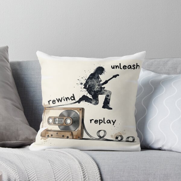 Item preview, Rewind Unleash Replay – Vintage Cassette Rock Guitarist Silhouette Art designed and sold by CrimsonChords.