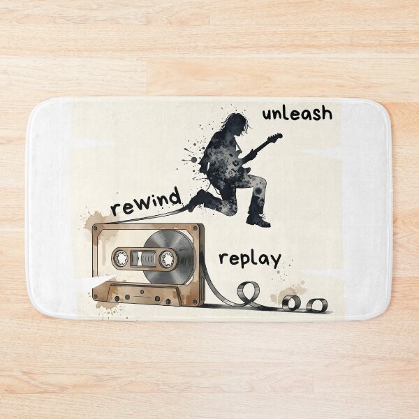 Item preview, Rewind Unleash Replay – Vintage Cassette Rock Guitarist Silhouette Art designed and sold by CrimsonChords.