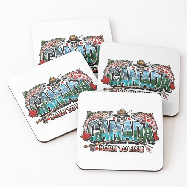Item preview, Canada Born to Fish Patriotic Art - Rainbow Trout & Rocky Mountains Design designed and sold by SasquatchTrail.