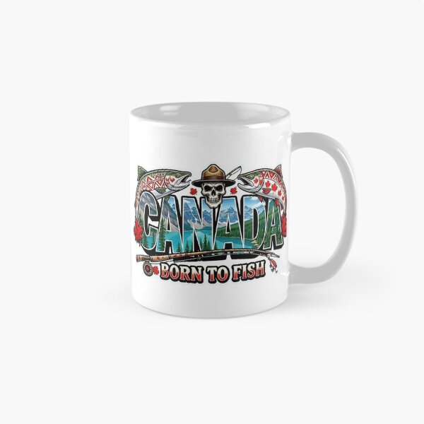 Item preview, Canada Born to Fish Patriotic Art - Rainbow Trout & Rocky Mountains Design designed and sold by SasquatchTrail.