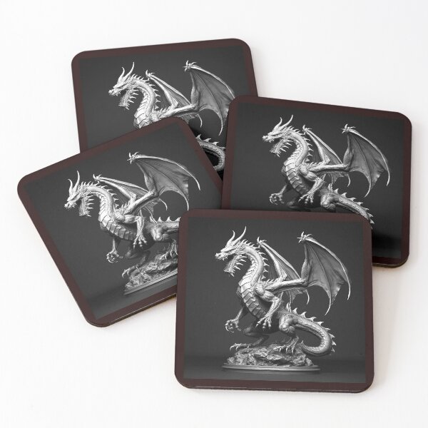 Item preview, Black and White Dragon Statue Fantasy Art designed and sold by inkoutninja.