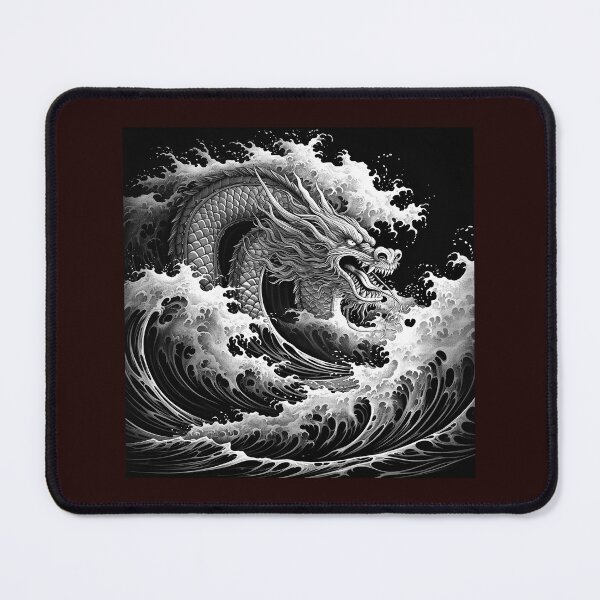 Item preview, Black and White Ocean Dragon Wave Art designed and sold by inkoutninja.