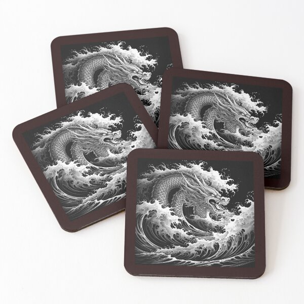 Item preview, Black and White Ocean Dragon Wave Art designed and sold by inkoutninja.
