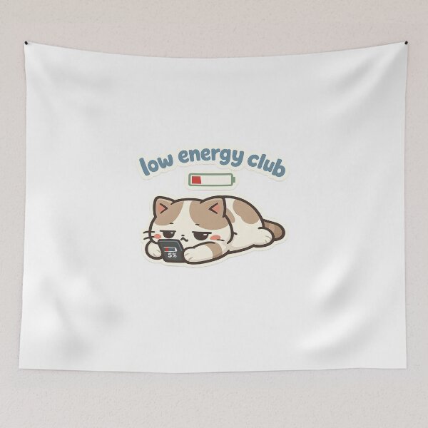Item preview, "Low Energy Club: Cat Mode | Relatable Lazy Cat & Phone Addict Art" designed and sold by Naviora.