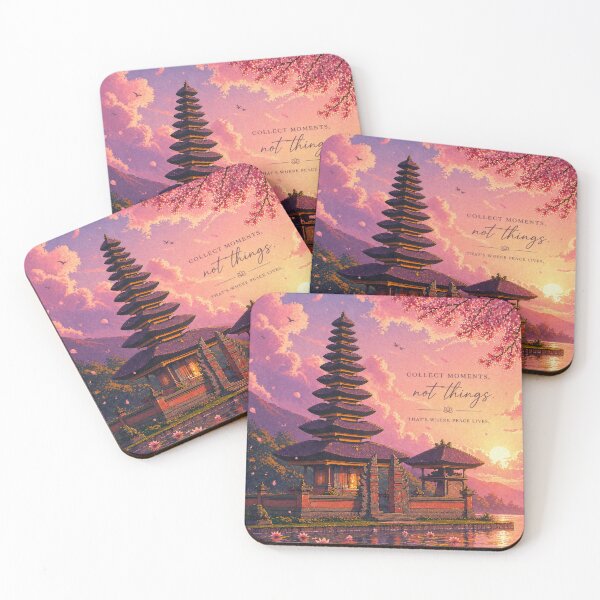 Item preview, Collect Moments Not Things Aesthetic Art | Sunset Temple Illustration | Peaceful Travel Landscape designed and sold by NA-art725.