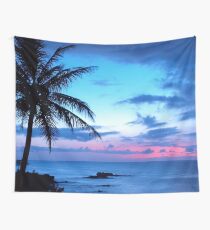Tropische Insel-hübsche rosa blaue Sonnenuntergang-Landschaft Wandbehang