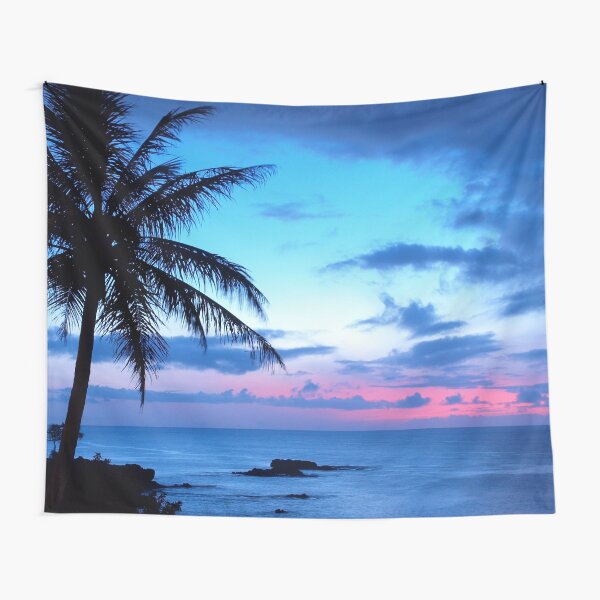Tropical Island Pretty Pink Blue Sunset Landscape Tapestry