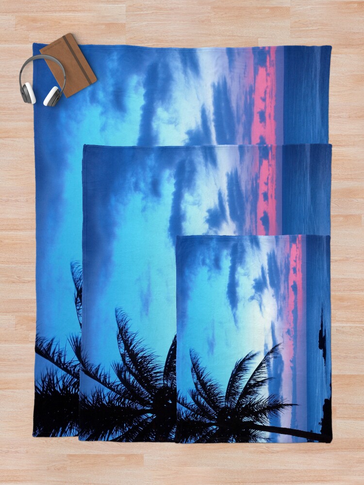 Alternate view of Tropical Island Pretty Pink Blue Sunset Landscape Throw Blanket