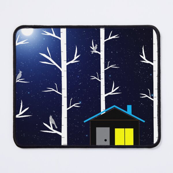 Item preview, Cozy house in a night birch forest. Bright moon and stars above the dark forest designed and sold by ArtEventET.