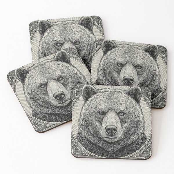 Item preview, Majestic Bear Portrait: Detailed Black Ink Drawing with Ornamental Frame designed and sold by Stick-Shop9.