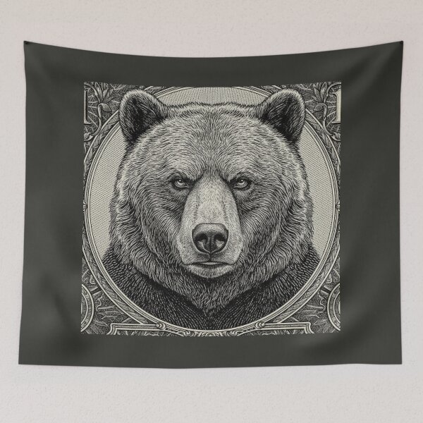 Item preview, Majestic Bear Portrait: Detailed Black Ink Drawing with Ornamental Frame designed and sold by Stick-Shop9.