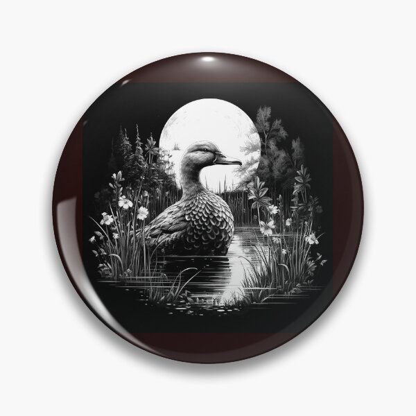 Item preview, Black and White Duck Moonlit Pond Art designed and sold by inkoutninja.