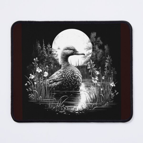 Item preview, Black and White Duck Moonlit Pond Art designed and sold by inkoutninja.