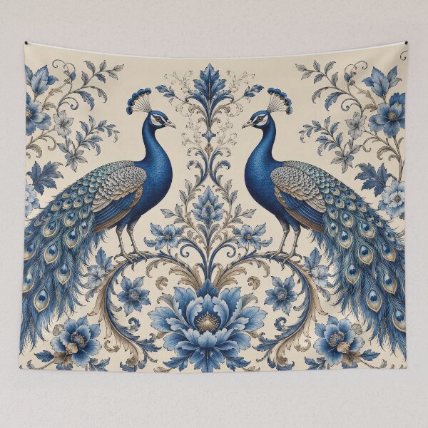 Item preview, Elegant Blue Peacock Floral Vintage Chinoiserie Art Design designed and sold by LiuTiuuu.