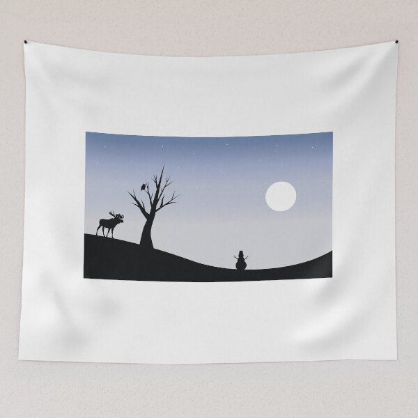 Item preview, Owl sits on a lonely tree. The elk and snowman under a tree. Moon. Approximation of winter designed and sold by ArtEventET.