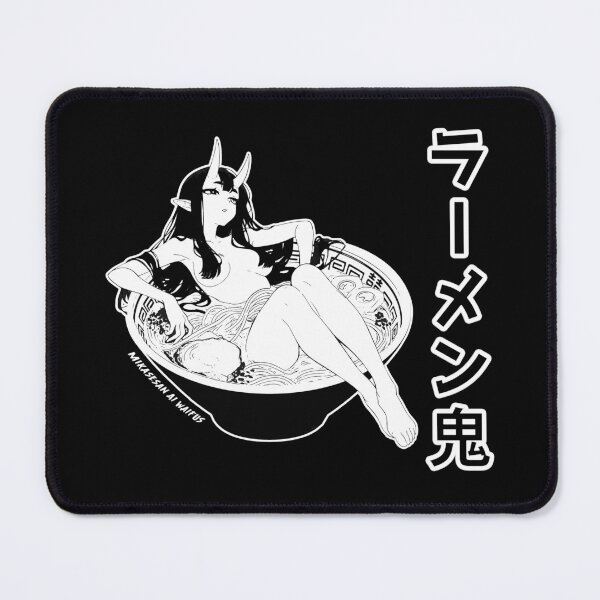 Item preview, Oni Girl Lounging in Ramen Bowl Black-White Manga Aesthetic designed and sold by MikaseSan.