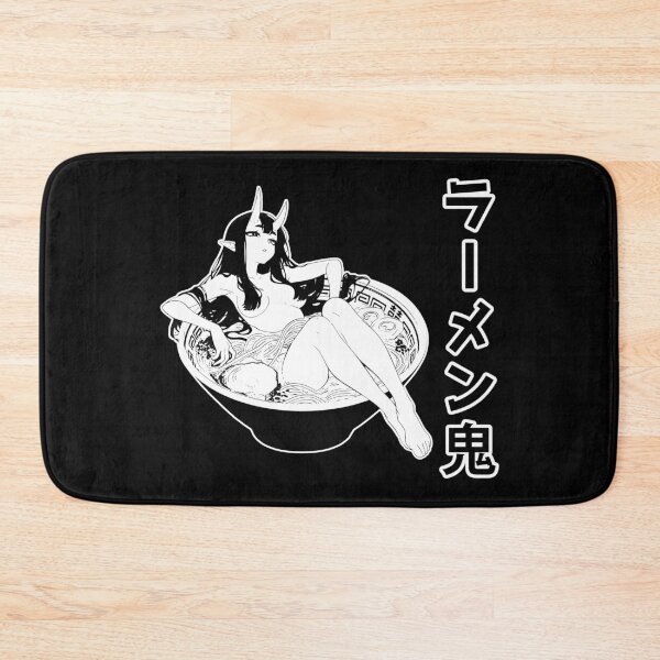 Item preview, Oni Girl Lounging in Ramen Bowl Black-White Manga Aesthetic designed and sold by MikaseSan.