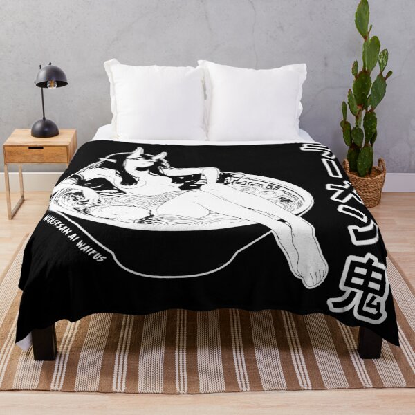 Item preview, Oni Girl Lounging in Ramen Bowl Black-White Manga Aesthetic designed and sold by MikaseSan.