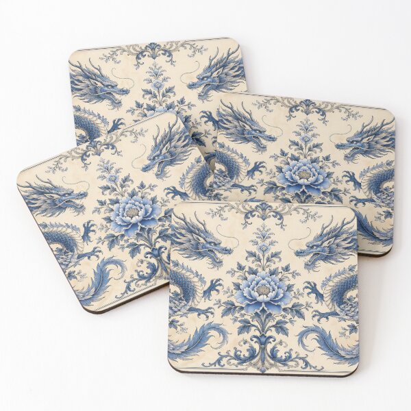 Item preview, Elegant Blue Dragon Floral Vintage Chinoiserie Art Design designed and sold by LiuTiuuu.