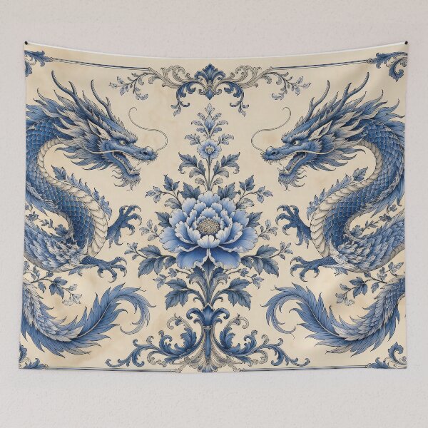 Item preview, Elegant Blue Dragon Floral Vintage Chinoiserie Art Design designed and sold by LiuTiuuu.