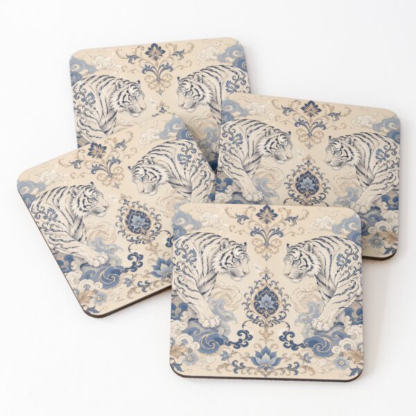 Item preview, Elegant Blue White Tiger Floral Chinoiserie Vintage Art Design designed and sold by LiuTiuuu.