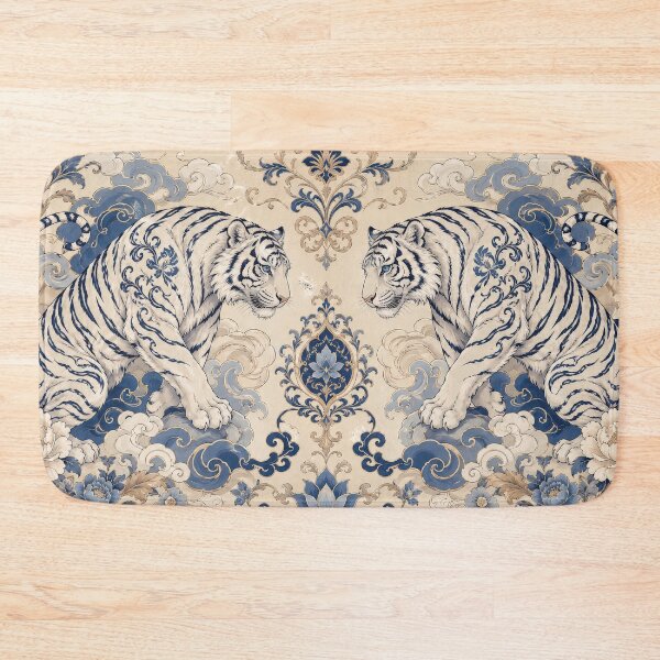 Item preview, Elegant Blue White Tiger Floral Chinoiserie Vintage Art Design designed and sold by LiuTiuuu.