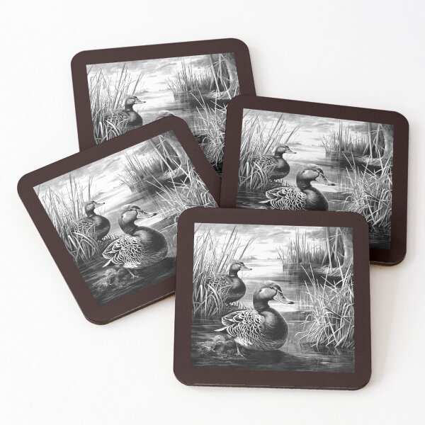 Item preview, Black and White Ducks Wetland Pond Art designed and sold by inkoutninja.