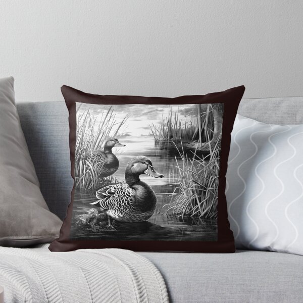 Item preview, Black and White Ducks Wetland Pond Art designed and sold by inkoutninja.