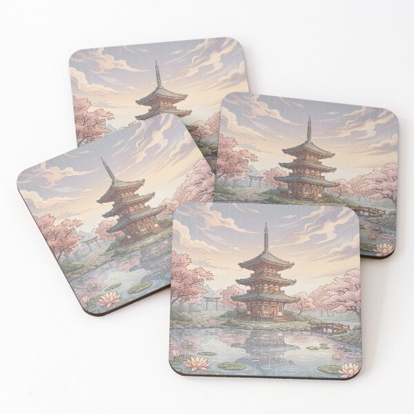 Item preview, Minimal Rain Temple Aesthetic | Calm Japanese Garden Illustration | Soft Pastel Zen Art designed and sold by NA-art725.