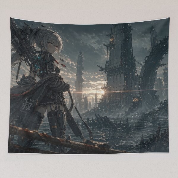 Item preview, Mecha girl Sea-city at Sunrise designed and sold by LiuTiuuu.