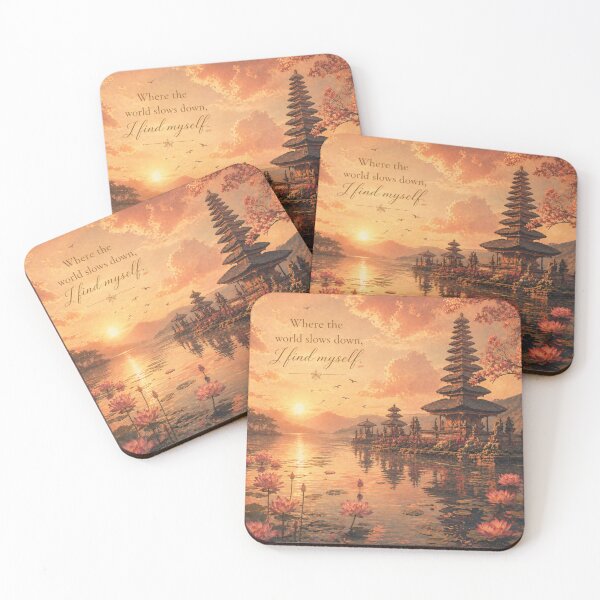 Item preview, Golden Sunset Temple Aesthetic | Where the World Slows Down Quote | Peaceful Nature Art designed and sold by NA-art725.